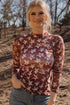 All American Star Print Long Sleeve Sheer Mock Neck Layering Top